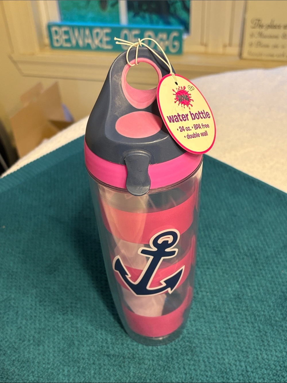3CAG Navy & Pink Anchor Water Bottle